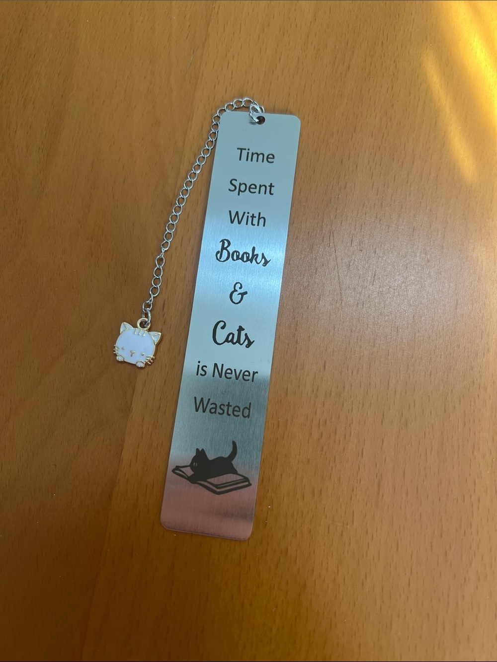 New Silver Cat & Book Bookmark - 'Time Spent With Books & Cats'